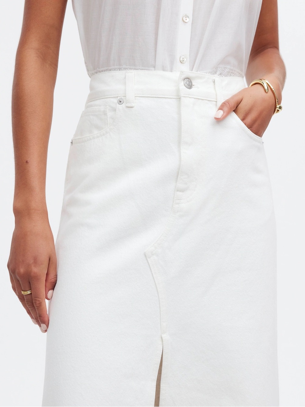 Excellent Condition- Madewell The Rilee Denim Midi Skirt White Size 28